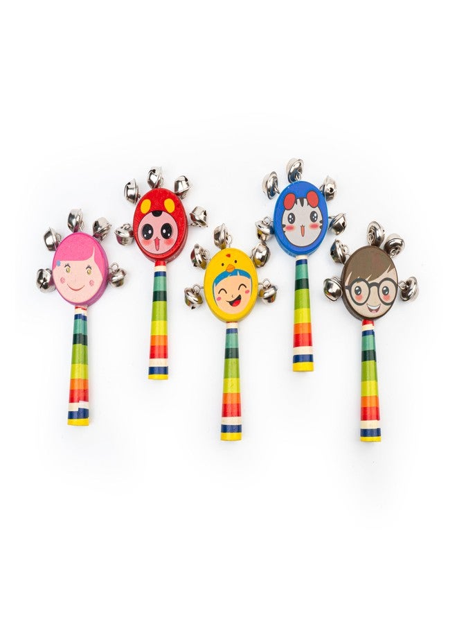 WoCra® Wooden Baby Rattle Toys - Pack of 3 | Handmade Musical Rattles for Newborns, Infants & Toddlers | Non-Toxic Safe Wood | Cartoon Animal, Smile Face & Rainbow Handshake Bell (Random Colors) - Image 3